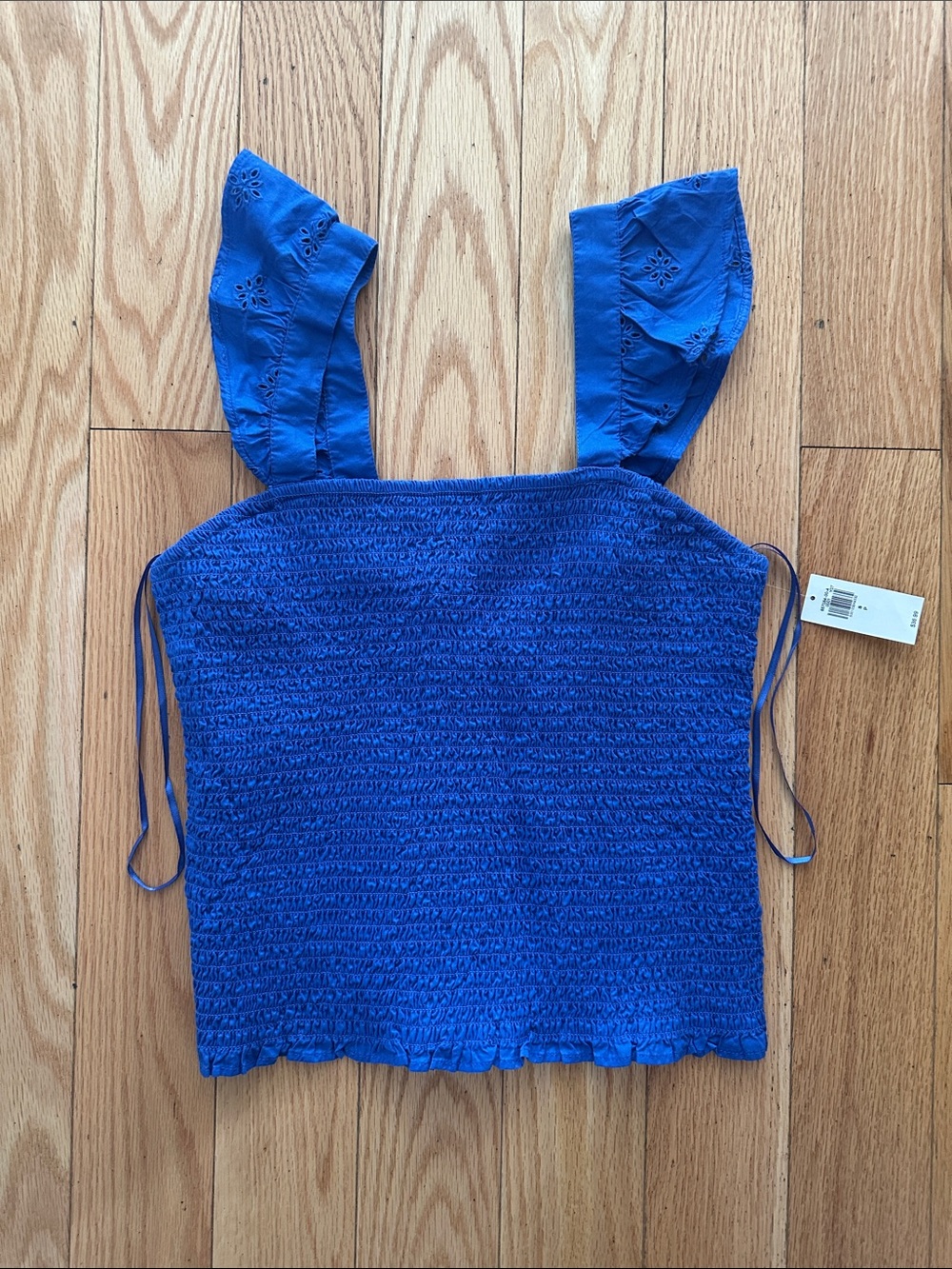 Old Navy royal blue smocked top with eyelet straps - size small